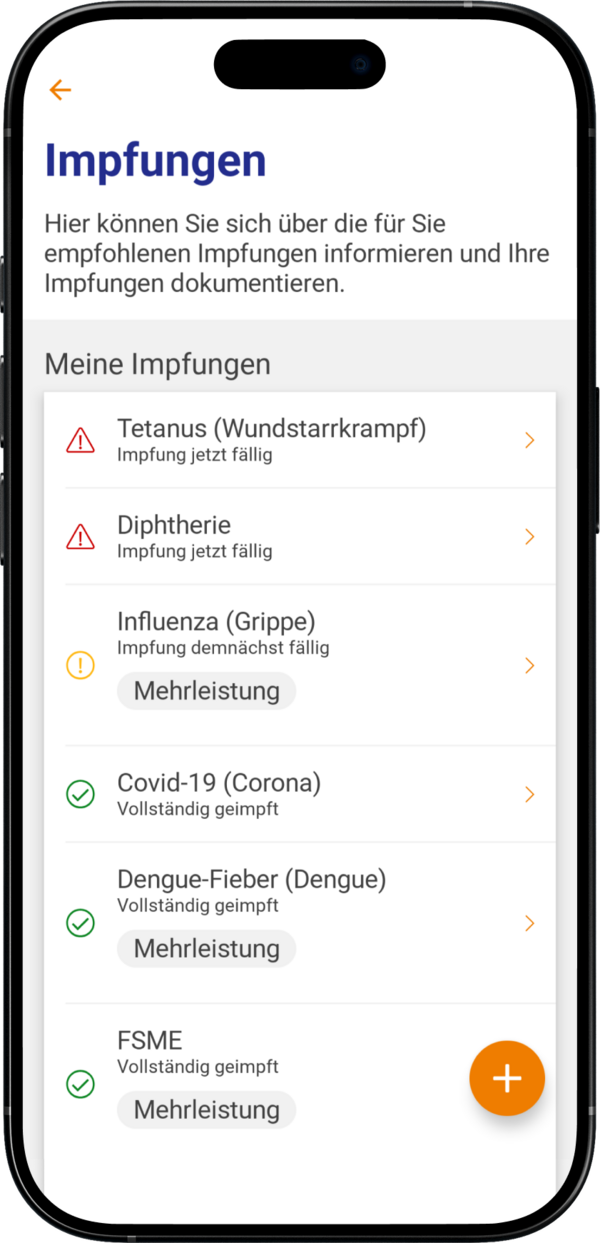 Screenshot aus der BKK VerbundPlus Onlinefiliale im Bereich Impfungen.